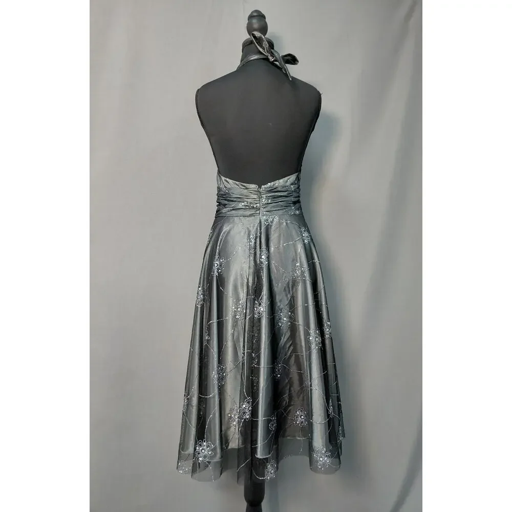 Adrianna Papell Boutique Gray A-Line Midi Dress Women Size 8
